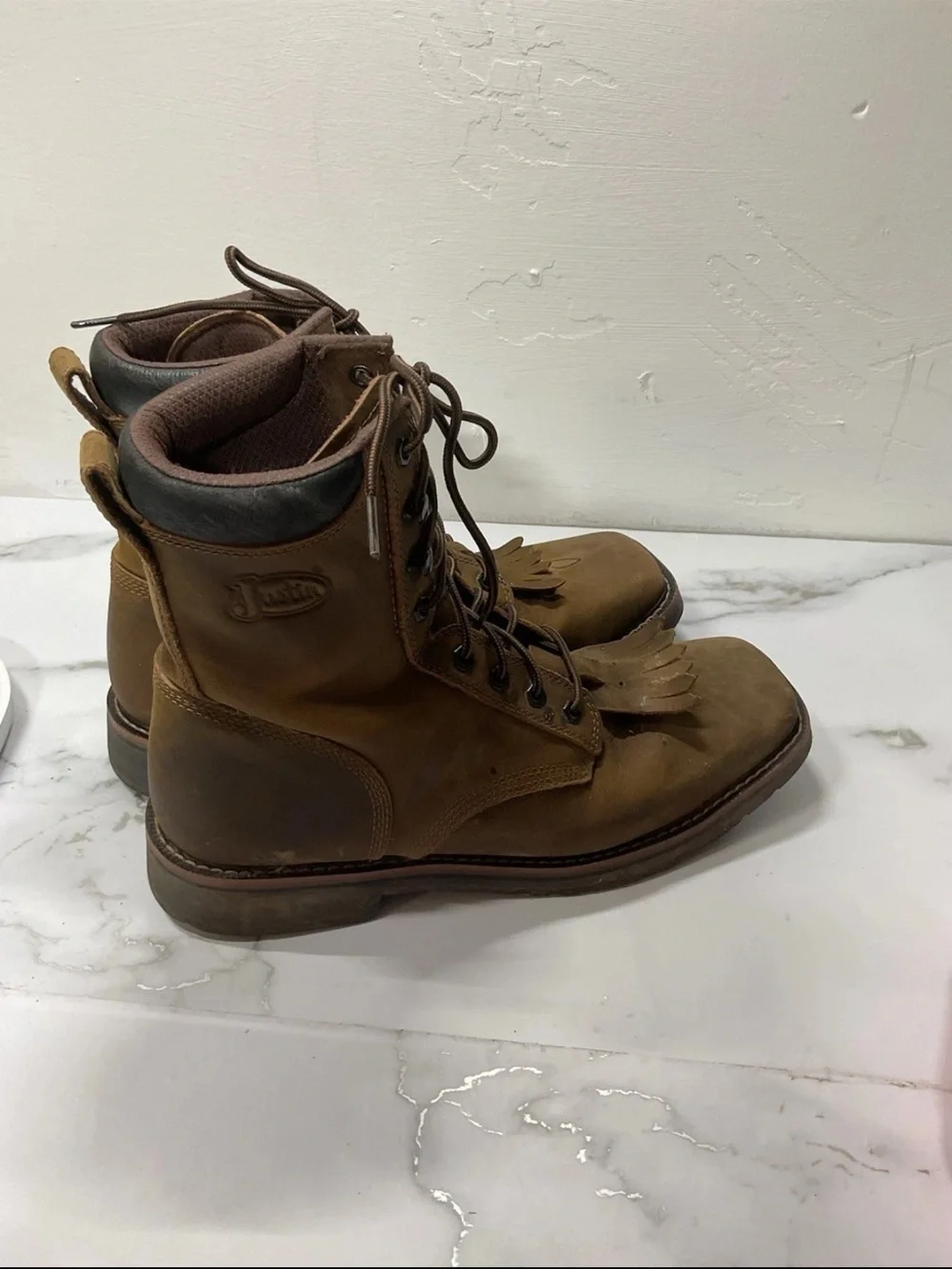 Justin Boots Tan/Brown Lace-Up Work Boots with Padded Collar